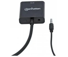 Intracom MANHATTAN HDMI į VGA keitiklis HDMI Vyriškas į VGA Moteris su garsu juodas