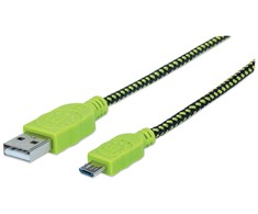 MANHATTAN Braided Hi-Speed USB (AM) - Micro USB-(BM) Cable USB 2.0, 1.0 m, Juodas/Žalias, 352772