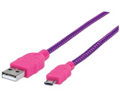 Manhattan Rožinė MH 352758 USB 2.0 kab. A male to Micro B male USB Violetinė/Rožinė Braided 1.0m