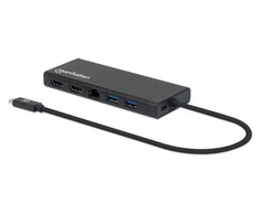 Intracom MANHATTAN USB 3.2 Gen 1 USB-C prie dviejų HDMI kelių prievadų adapteris USB-C prie 2x HDMI 4K30Hz 2x USB-A USB-C maitinimo tiekimo Gigabit RJ45 prievadas