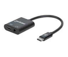 Intracom MANHATTAN USB-C prie ausinių lizdo adapteris USB-C kištukas iki 3,5 mm garso ir USB-C maitinimo tiekimo moterys Juodas