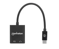 Intracom MANHATTAN USB-C prie ausinių lizdo adapteris USB-C kištukas iki 3,5 mm garso ir USB-C maitinimo tiekimo moterys Juodas