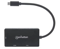 MANHATTAN USB-C 3-in-1 kelių prievadų A/V keitiklis USB-C į DVI HDMI arba VGA Females 4K30Hz HDMI 1080p prie VGA arba DVI Juodas