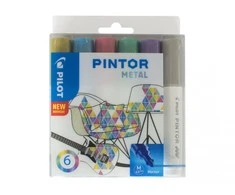 Pilot Pen Permanentinis žymeklis Pultas PINTOR METALLIC 1.4mm, apvali galvutė, 6 sp. komplektas