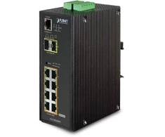 Planet IP30 L2/L4 SNMP valdomas 8 prievadų Gigabit POE+(AT) jungiklis + 2 prievadų Gigabit SFP pramoninis jungiklis (nuo -40 iki 75 C)