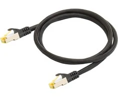 PYTHON Series RJ45 Patchkabel mit Cat. 7 Rohkabel - Rastnasenschutz (RNS) und Nylongeflecht - S/FTP - PiMF - halogenfrei - 500MHz - OFC - juodas - 2m - 2 m