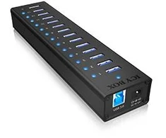 ICY BOX IB-AC6113 13x prievadas USB 3.0 šakotuvas su USB įkrovimo prievadu Juodas