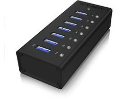 RaidSonic ICYBOX IB-AC618 Icy Box 7 x Port USB 3.0 Hub su USB įkrovimo prievadu, Juodas