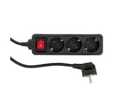REV Socket line 3 kartus 1,4 m juodas w. jungiklis