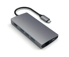 „Satechi Aliumini Adapteris V2 USB-C“ (USB-C, 3x USB-A, 4K HDMI, mikro / SD kortelių skaitytuvas, Ethernet) (pilka erdvė)
