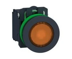 Schneider Electric Harmony XB5 apšviestas plastikinis mygtukas. oranžinis fi30 integruotas LED 110...120 V AC 1Z + 1R XB5FW35G5