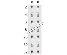 SCHROFF SCHROFF tipas D, EN 60603, DIN 41612, moteriškas, 32 kontaktai, litavimo antgaliai, 5,5 mm