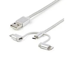 USB kabelis StarTech USB-A - USB-C + microUSB + Žaibas 1 m Sidabrinis (LTCUB1MGR)