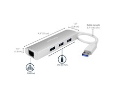 HUB USB StarTech 1x RJ-45 + 3x USB- A 3.0 (ST3300G3UA)
