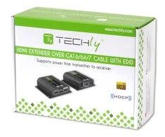 Techly 100709 HDMI plėstuvas, skirtas Cat6 / Cat6a / Cat7 RJ45 ekranui, iki 40 m, EDID, IR, POE / POC