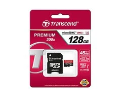 Atminties kortelė TRANSCEND Premium 128GB Micro SDXC UHS-I Class10 60MB/s MLC su adapteriu