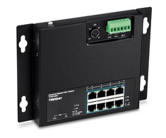 Šakotuvas TRENDnet 10 prievadų pramoninis Gigabit PoE+ WallMount priekinis Acc
