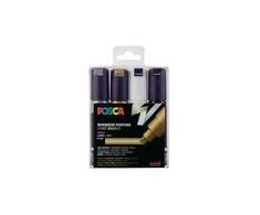 Posca - PC8K - Broad Tip Pen - Gold, Sidabrinis, Juodas and Baltas, 4 pc