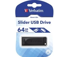 USB laikmena "verbatim" usb atmintinė, usb 2.0, 64 gb, slankiklis, juoda, 98698, usb a, su teleskopine jungtimi