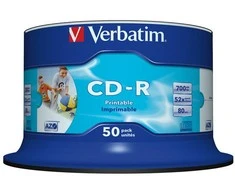 VERBATIM 43745 CD-R Verbatim 50vnt, 700MB, 52x, verpstė Baltas PLATUS SPAUSDINAMAS PAVIRŠIAUS