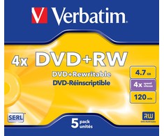 VERBATIM DVD-RW 4X BOITIER CRISTAL PACK DE 5