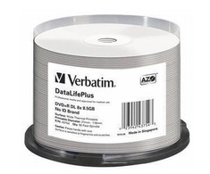 VERBATIM DVD R DVIGUBAS SLUOKSNIS 8,5 GB 8X PLATUS TERMINIS SPAUSDINTAS Spindle 50