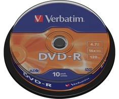 Verbatim DVD-R 4.7GB 16X 10pack AZO Matinis Sidabrinis cake box - 43523