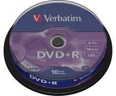 Verbatim DVD+R 4.7GB 16X 10pack AZO Matinis Sidabrinis cake box - 43498