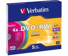 1x5 Verbatim DVD+RW 4,7GB 4x Speed Color Surface Slimcase