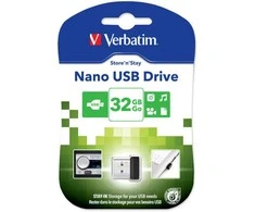 USB laikmena "verbatim" usb atmintinė, usb 2.0, 32 gb, "nano", "store n stay", juoda, 98130, usb a