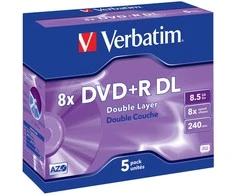 VERBATIM dviejų sluoksnių DVD+R 240 min. / 9,4 GB 8x 5 pakuočių papuošalų dėklas, atsparus įbrėžimams