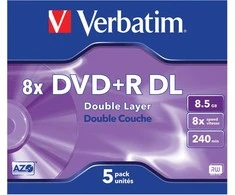 VERBATIM dviejų sluoksnių DVD+R 240 min. / 9,4 GB 8x 5 pakuočių papuošalų dėklas, atsparus įbrėžimams