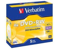 VERBATIM DVD-RW 4X BOITIER CRISTAL PACK DE 5