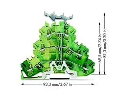 Wago 3- istorija PE geležinkelio jungtis 2.5mm2 su gelsvai žalia ženklinimo bazė (2002 -3237)