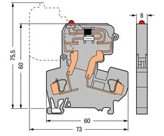 Wago 4mm2 pilkoji saugiklių jungtis 10A 5x 20mm (281-611 / 281-541)