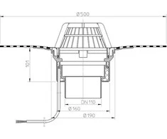 Hl Hutterer Lechner Įlaja vertyikali DN110 su bituminiu flanšu ir integruotu el. šildymo kabeliu (10-30W, 220V)