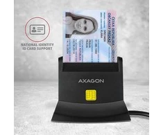 Axagon stalinio stovo skaitytuvas Išmanioji kortelė / ID kortelė AXAGON CRE-SM2 su USB 2.0 sąsaja turi SD, Micro SD ir SIM kortelių lizdus.
