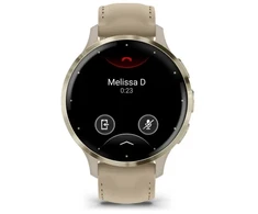 Išmanusis laikrodis Garmin Venu® 3S Šviesaus aukso spalvos nerūdijančiojo plieno apvadas su žalsvai pilkos spalvos korpusu ir odiniu dirželiu