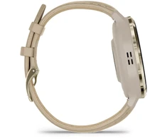 Išmanusis laikrodis Garmin Venu® 3S Šviesaus aukso spalvos nerūdijančiojo plieno apvadas su žalsvai pilkos spalvos korpusu ir odiniu dirželiu