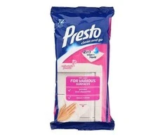 Drėgnos servėtėlės paviršiams Presto Clean and Go 72 vnt.
