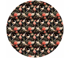 Apvalūs fototapetai - Ornamentas su gervėmis ir peonijomis