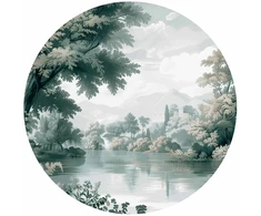 Apvalūs fototapetai - Retro parkas su ežeru