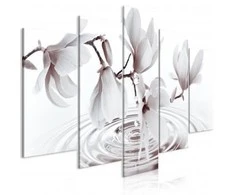 Artgeist Paveikslas - Magnolias over Water (5 Parts) Wide Pilkas