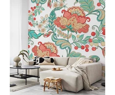 Fototapetai - Etninė augmenija spalvingų gėlių ornamentai