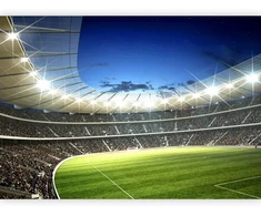 Fototapetai - Futbolo aikštė apšviestas stadionas su pilnomis tribūnomis