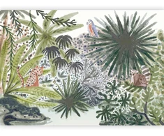 Fototapetai - Madagaskaro flora tropinis peizažas su akvareliniais gyvūnais