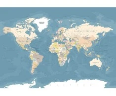 Fototapetai - Mėlynas pasaulio žemėlapis anglų kalba