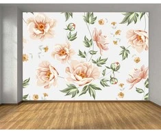 Fototapetai - Pastelinių gėlių raštas (balta)