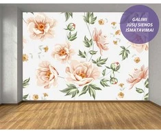Fototapetai - Pastelinių gėlių raštas (balta)