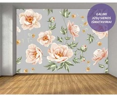 Fototapetai - Pastelinių gėlių raštas (pilka)